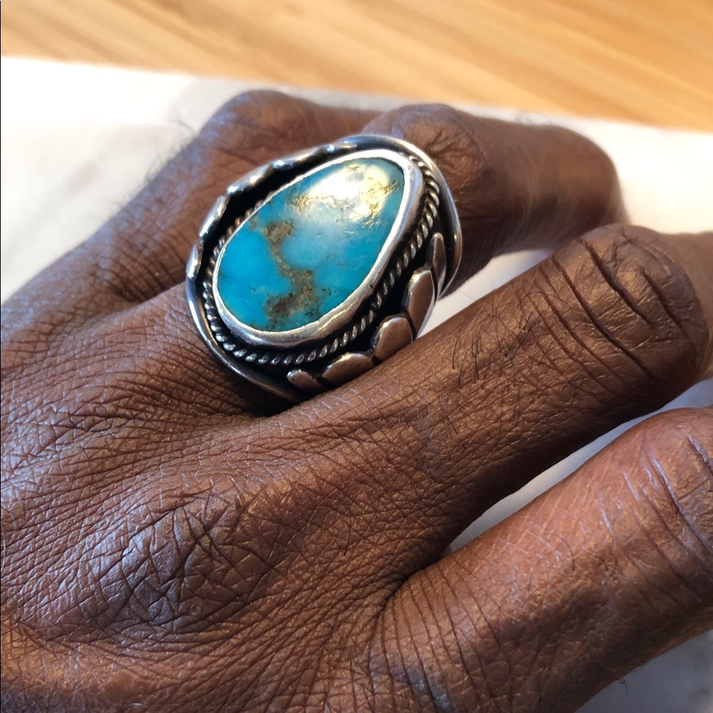 Vintage Sterling Silver Men’s Turquoise Statement Ring - Size 10